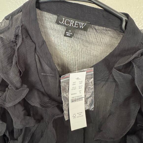J Crew Ruffle Front Crinkle Button Up Top US Women's 12 New - Picture 5 of 7